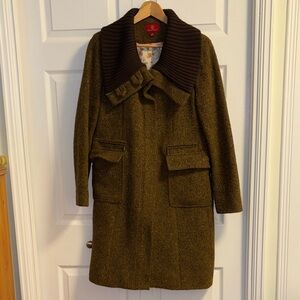 Cole Haan Olive Trench Coat with Ribbed Collar